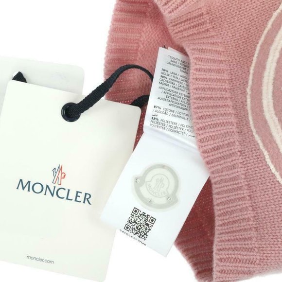 🔥NEW MONCLER MAUVE PINK LUXURY WOOL CASHMERE LOGO BEANIE HAT OS AUTHENTIC🔥 - Picture 7 of 7